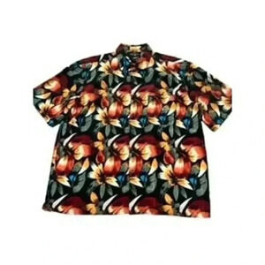 Utopia‎ Hawaiian Shirt Black And Brown Floral Mens Sz XXL